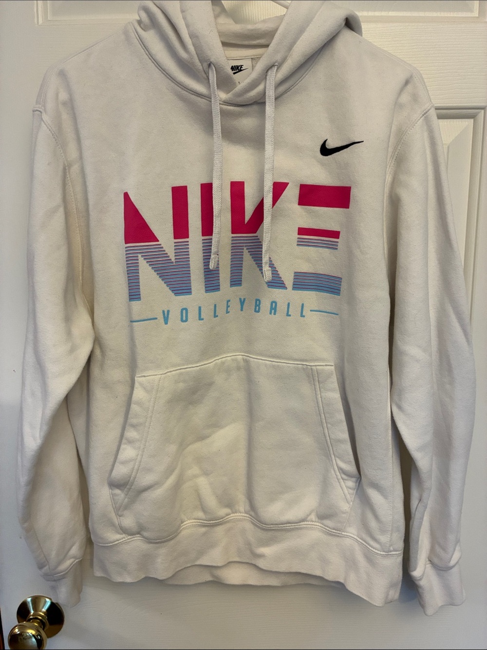 Nike Volleyball Women’s Pullover Hoodie White Pink Blue Size Medium